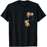 for Sloth Lovers Cute Kawaii Baby Sloths in Pocket T-Shirt