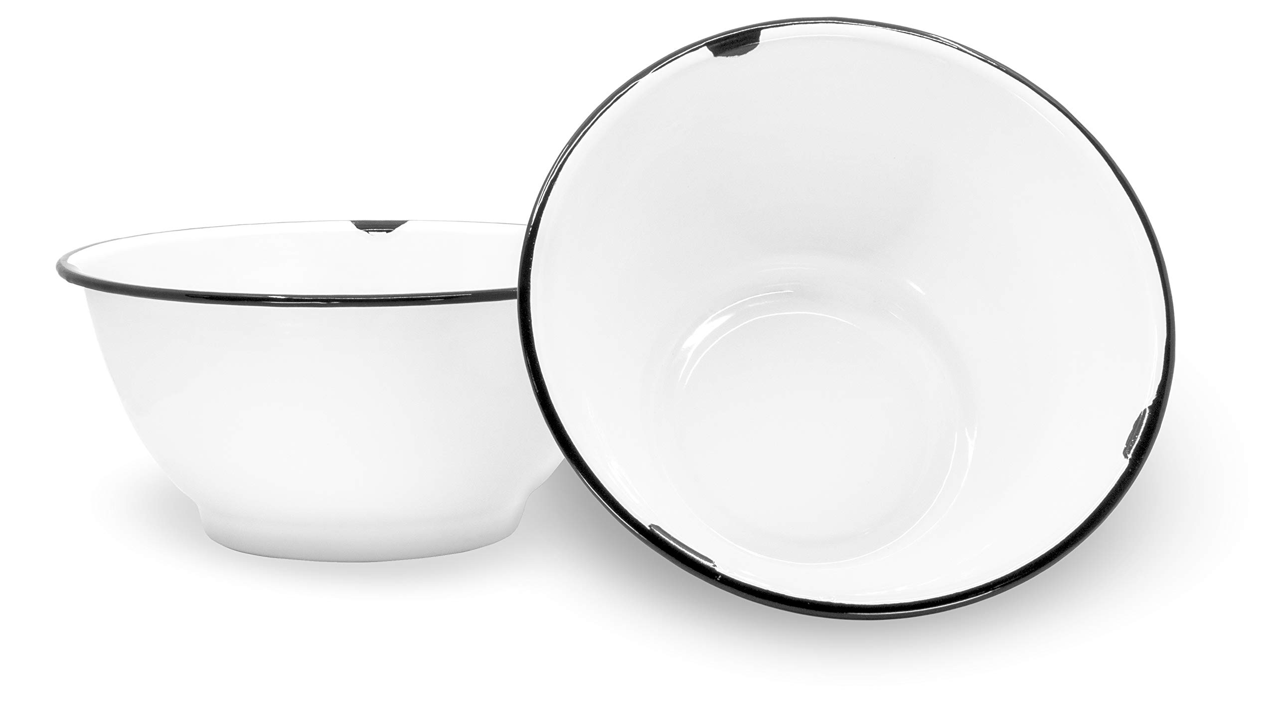 Photo 1 of Red Co. Set of 2 Enamelware Metal Large Classic 4 quart Round Salad Serving Bowl, Distressed White/Black Rim