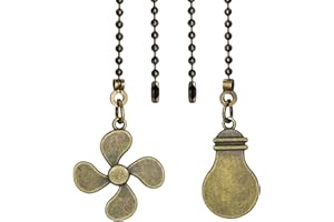 ELFCAB Ceiling Fan Pull Chain Set Light Bulb and Fan Pattern Extension 12 Inch 3mm Diameter Beaded Ball Connector Best for use with Ceiling Fan Lighting (Antique Brass)