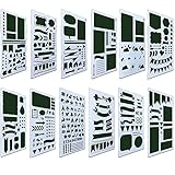 GeMoor 12 Pcs Bullet Journal Stencil Set Plastic Planner DIY Durable Drawing Template for Notebook Diary Scrapbook Craft Projects 4 x 7 Inch