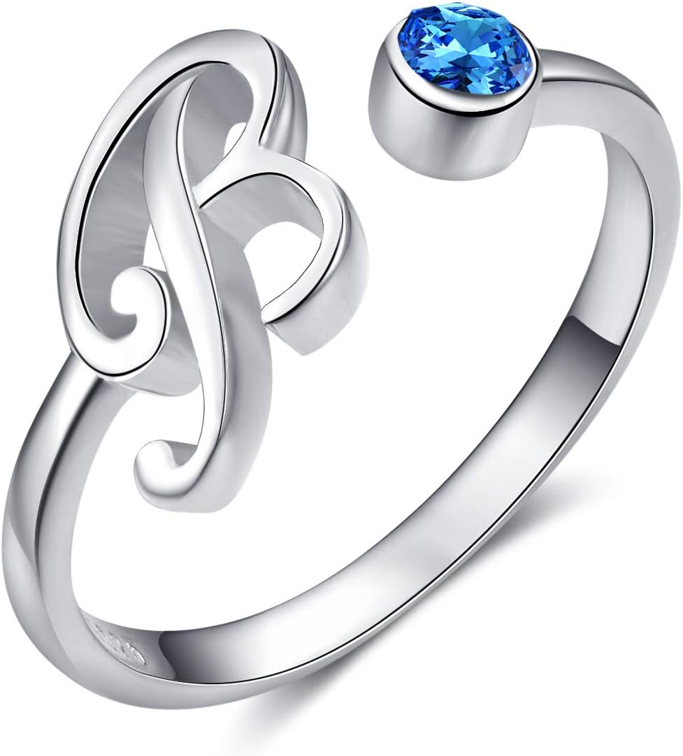 26 Letter Initial Rings Sterling Silver Adjustable Blue Crystal Alphabet Rings Jewelry Birthday Christmas Gifts for Women