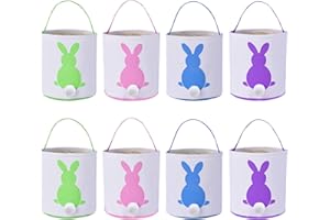 DVAORC 8 Pack Easter Bunny Bags Rabbit Ear Easter Baskets Easter Egg Hunt Basket for Kids Bunny Canvas Tote Gifts Bags Candy Bags Canvas Rabbit Fluffy Tail Basket Buckets Easter Egg Hunt Party Decorations