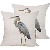 BLDKORUER Watercolor Blue Heron Throw Pillow Covers Set of 2 Pure White Background Throw Pillow Covers Couch Square Pillowcases Cushion for Living Room Bedroom Sofa 18x18 Inch