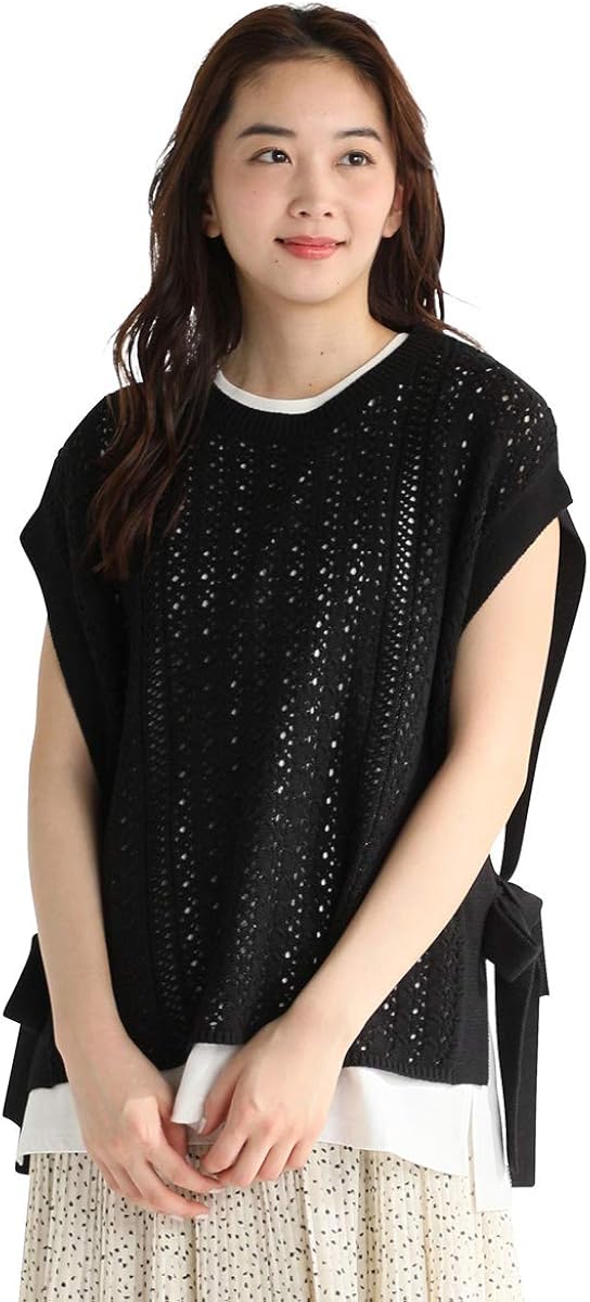 Amazon ベスト ニット レディース おしゃれ 春 夏 透かし編み リボン 春 夏 Honeys ハニーズ 透かし編ニットベスト