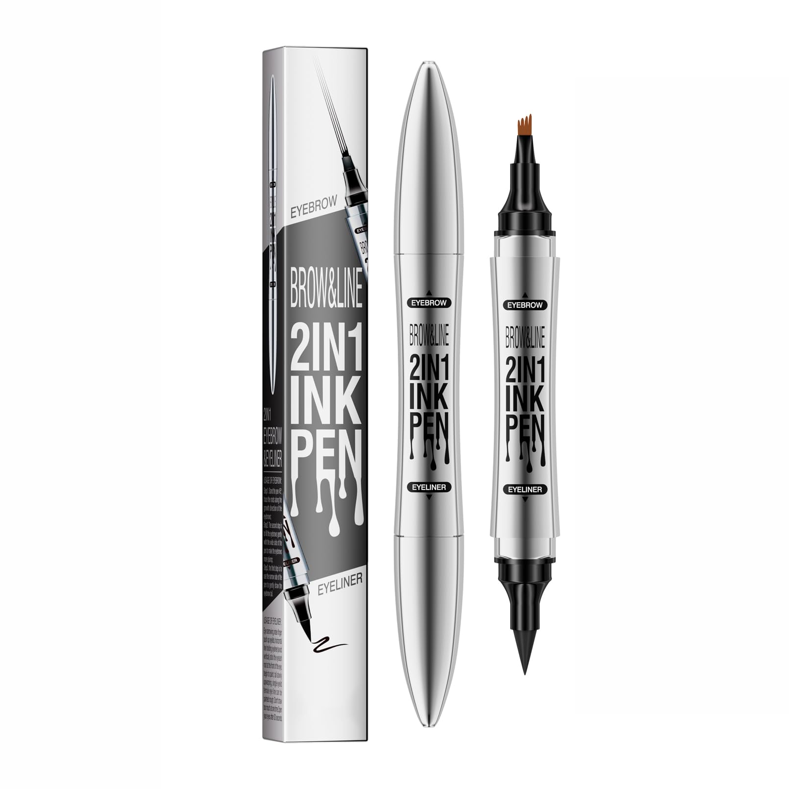 Waterproof 2-in-1 Eyebrow Pencil & Microblading Pen - 4 Micro-Fork Tip for Natural Hair Strokes, 24H Smudge-Proof, Defined Brows with Precision Grip - Light Brown