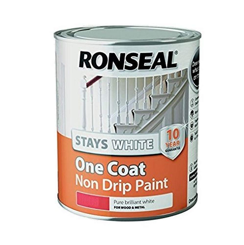 Ronseal RSLOCSWGP25L One Coat Stays Gloss Paint, White, 2.5 Litre
