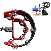 TUOREN Hi Hat Tambourine Half Moon Drum Set Mount With Double Row Bells and Mounting Eye Bolt for Drum Kit Percussion Accessories - Red