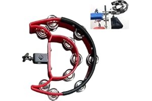 TUOREN Hi Hat Tambourine Half Moon Drum Set Mount With Double Row Bells and Mounting Eye Bolt for Drum Kit Percussion Accessories - Red
