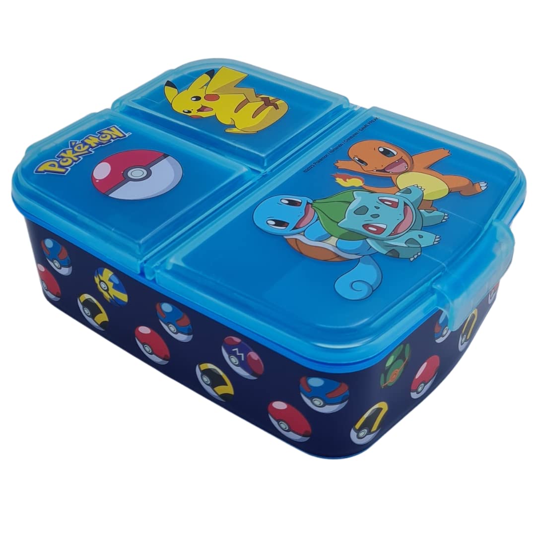 Stor - Pokemon Sandwich Box - Lunch Box for Children Cartoon Pokemon - Lunch and Snack Box for School - 3 Compartments - 6.7 x 16.5 x 19.5 cm - 150 g