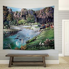 Horse Crossing The River of Oil Painting - Fabric Wall Tapestry Home Decor - 51x60 inches