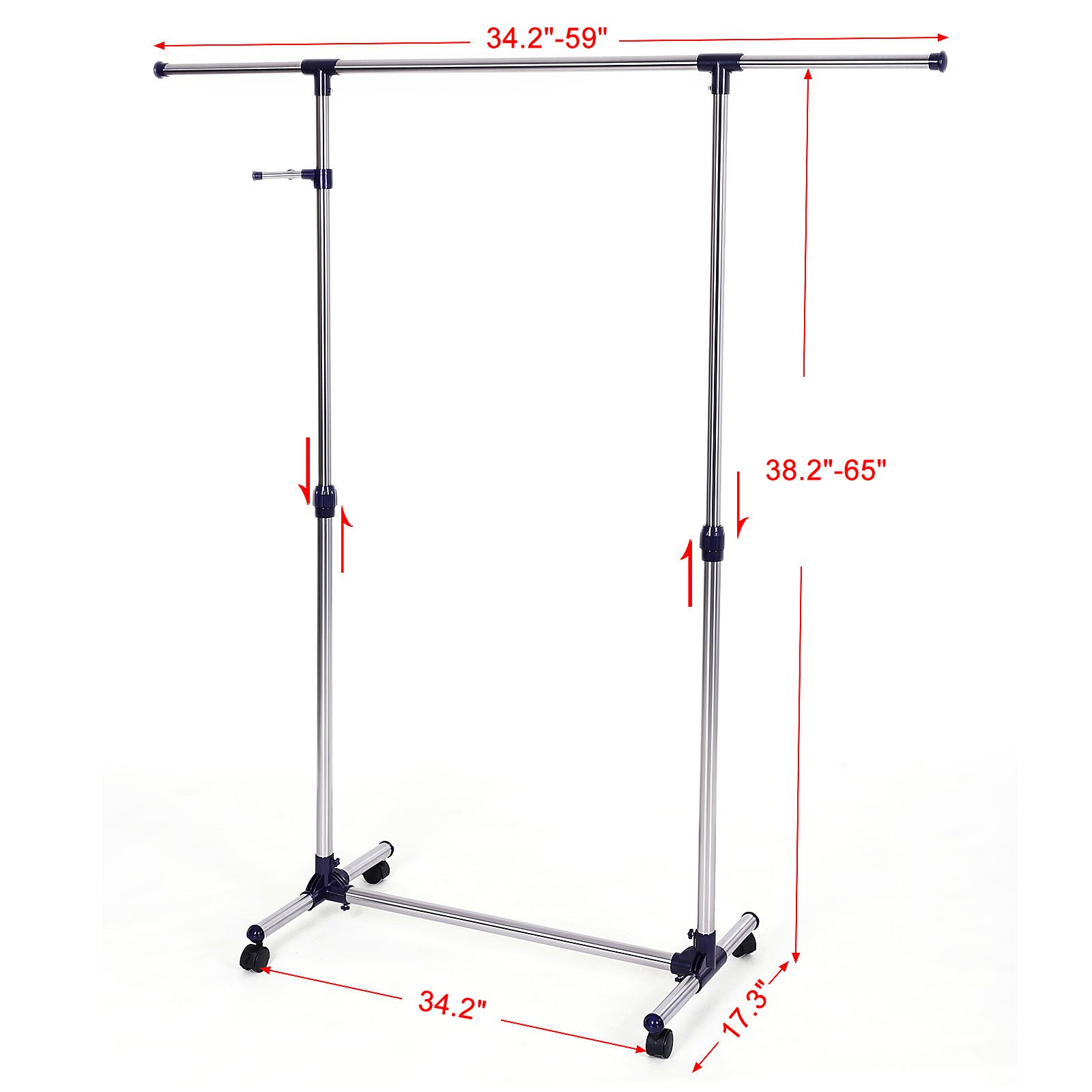 SONGMICS Adjustable Clothes Rack, Rolling Garment Rack, Portable Clothing Rack on Wheels, Blue