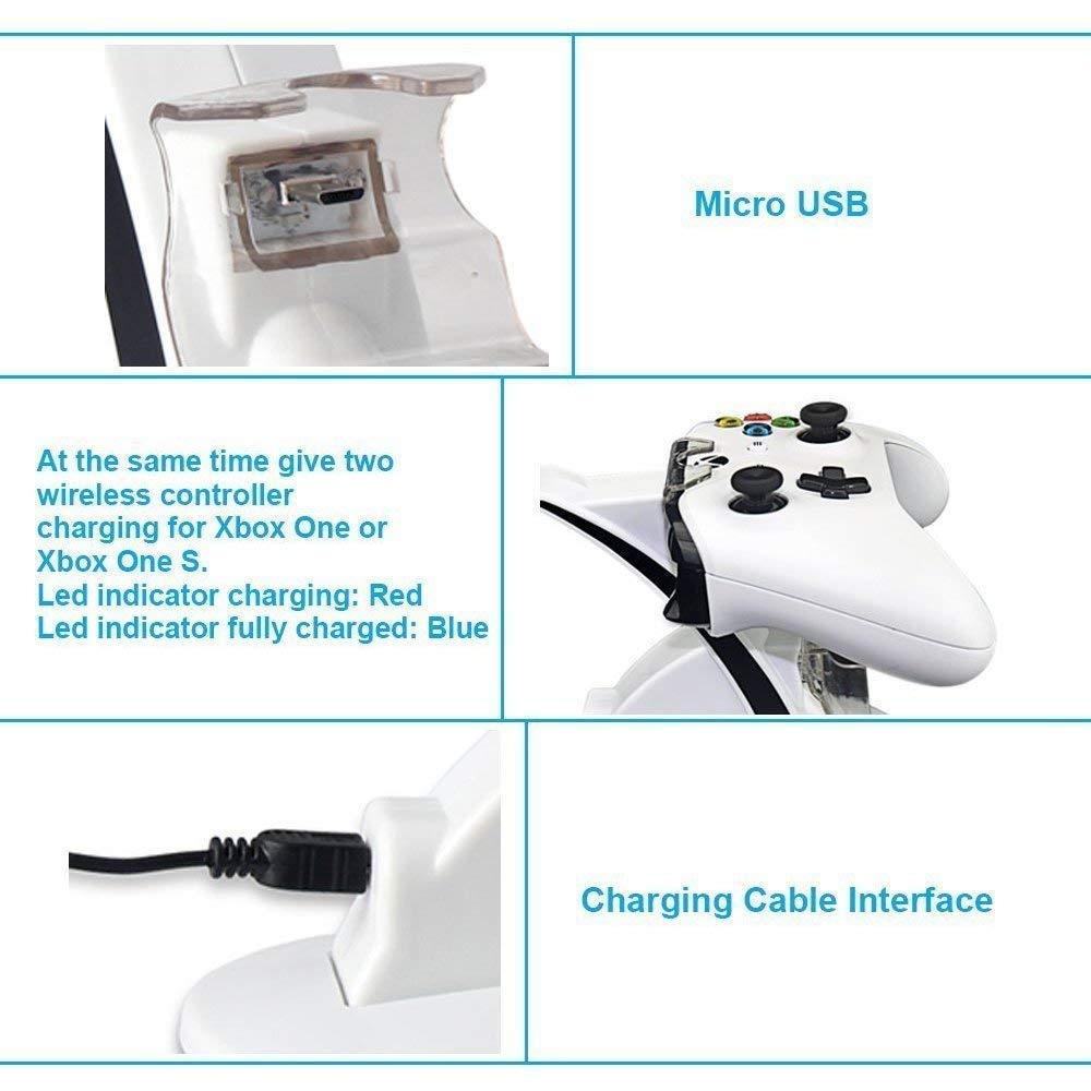 Loovbee Xbox One/One X/One S Controller Charger, Dual Quick Charging Docking Station Stand for Xbox One, One X, Xbox One S Controllers