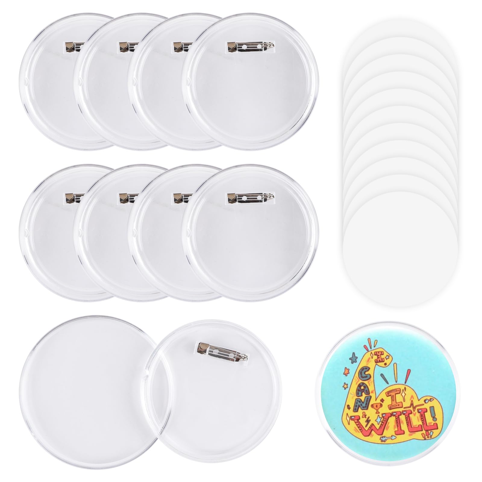 Photo 1 of MK.Bear 25 Pack Acrylic Button Pins Badge, 70mm/2.76 Inch Clear Pins Buttons Kit with Blank Round Paper, DIY Badges Acrylic Pin Buttons for Christmas Craft Supplies