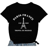 COMIZI Paris France Shirts for Women 1889 Eiffel Tower Tshirt Travel in France Tee Tops