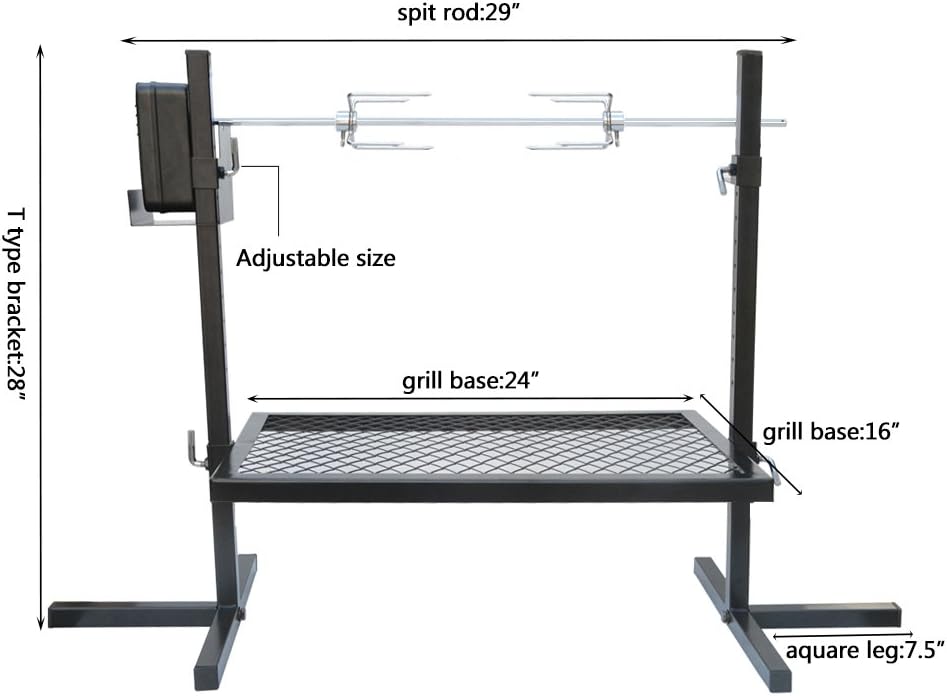 onlyfire Adjustable Outdoor Camping Rotisserie Grill System and Spit Kit with Portable DC 3V Motor and 29 Inch Hexagon Spit Rod: Sports & Outdoors