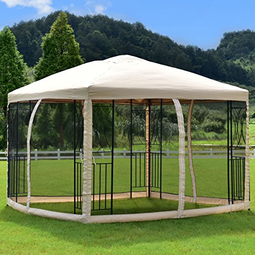 oldzon 10’x10’ Gazebo Canopy Shelter Patio Wedding Party Tent Outdoor Awning W/Netting with Ebook