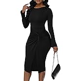 Twist Front Wrap Long Sleeve Dress for Women Button Decoration Ruched Midi Party Dresses