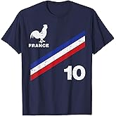 France Flag Rooster Number 10 Soccer Fan Men Women Kids Boys T-Shirt
