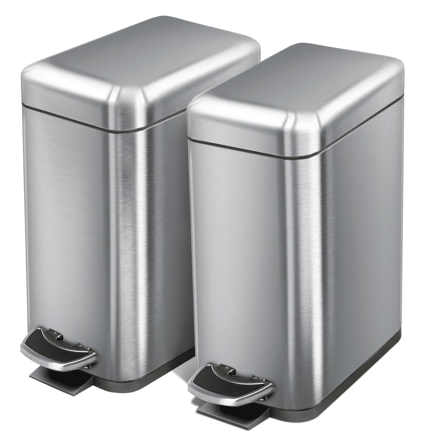Photo 1 of Home Zone Living 2-Pack 1.3 Gallon Small Bathroom Trash Can with Lid and Step Pedal, Stainless Steel Wastebasket with Slim Design for Home and Office, Silver, 5 Liters