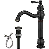 BWE 360° Swivel Bathroom Vessel Sink Faucet Oil Rubbed Bronze Single Handle One Hole Lavatory Mixer Tap with Pop Up Drain Assembly Without Overflow and Supply Line Tap Body