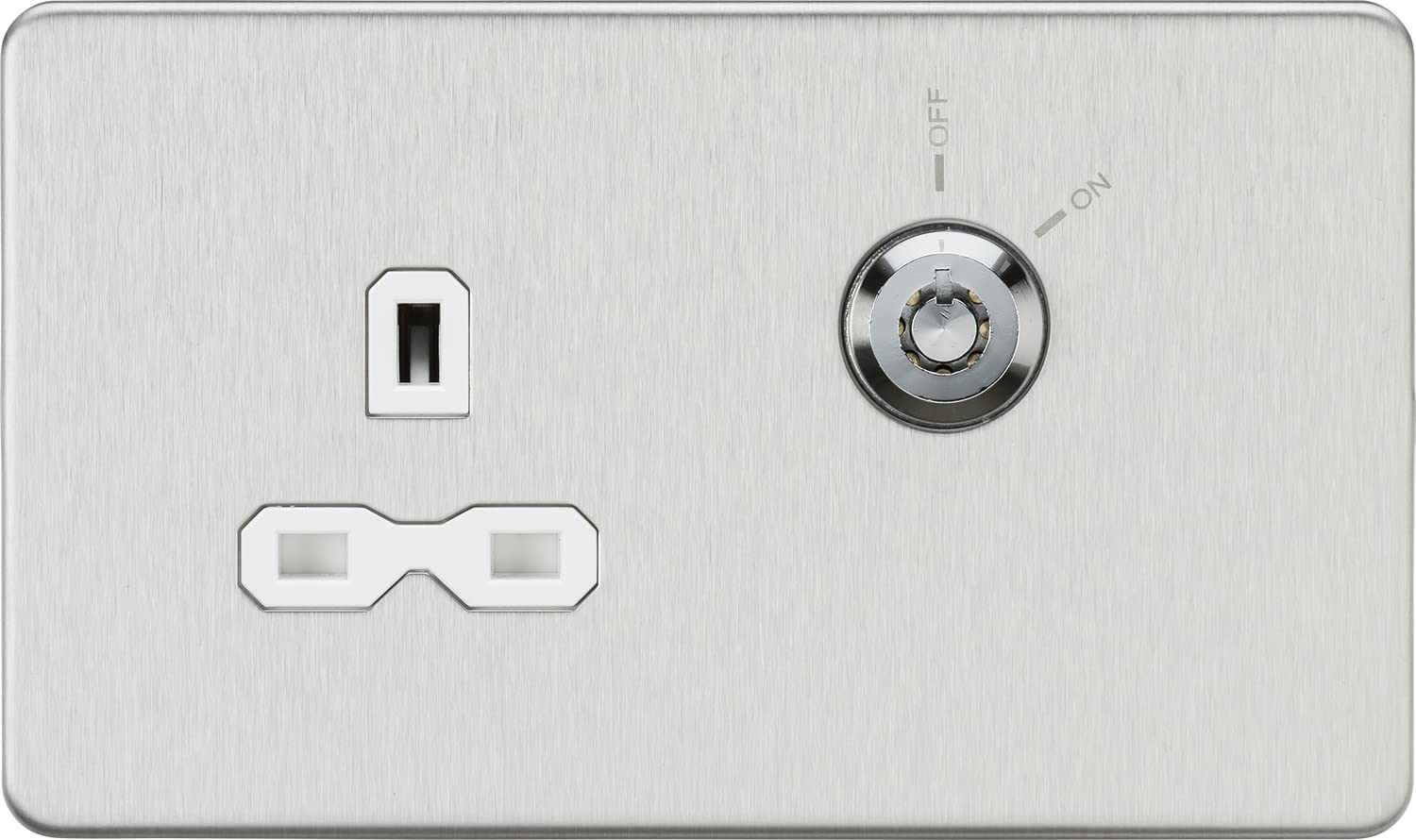 Knightsbridge 13A 1G DP Lockable socket - Brushed Chrome with white insert (SFR9LOCKBCW)