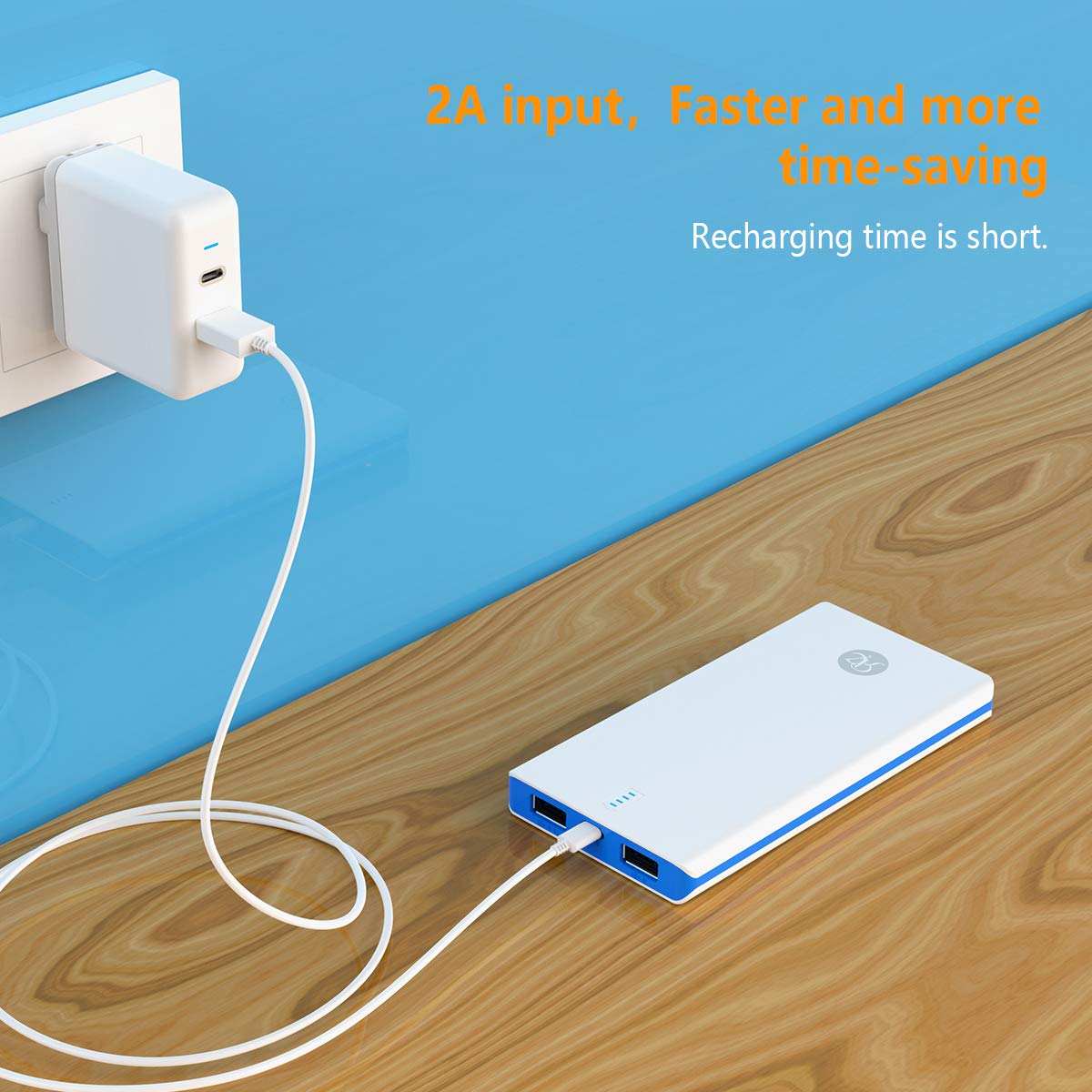 Portable Charger 10000mAh Power Bank with 2 Universal Phone Ring Holder Ultra Compact High-Speed 2 USB Charging Port Wallet Size Charger Compatible for iPhone Xs Max/XR/X/8/8P/7P and More (Blue)