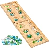 Regal Games Mancala Board Game - Fun Classic Table Game with Wooden Board for Adults &amp; Kids - 48 Glass Mancala Beads &amp; 2 Player Games - Ideal for Family Game Night, Travel (Ages 8+)