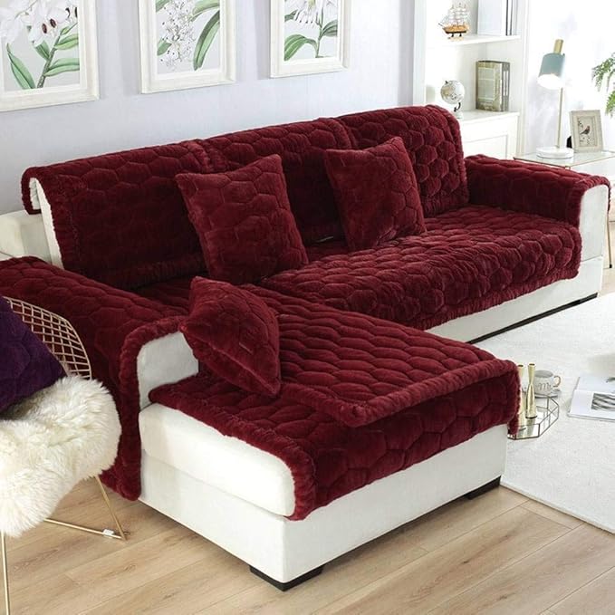 Plush Sofa Cover,Quilted Thick Couch Cover,Sectional Sofa Slipcover