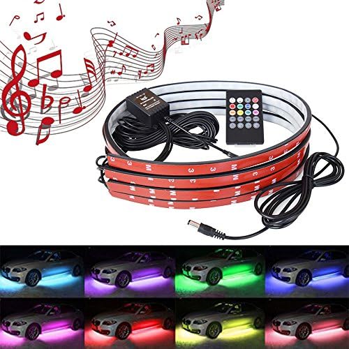 Aicsew Led Car Light Underglow Kit,4 pcs Car High Intensity LED Neon Glow light Atmosphere Decorative Lights Kit Strip,RGB 8 Color Auto Neon Tube Light Strip Under Car Wireless Remote Control