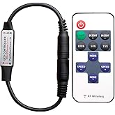 RF Mini Wireless Remote Controller for Single Color 3528 5050 LED Strip Lights, Wireless Remote Control with DC Connector, RF Dimmer for 12V DC LED Ribbon, Shelf Lights