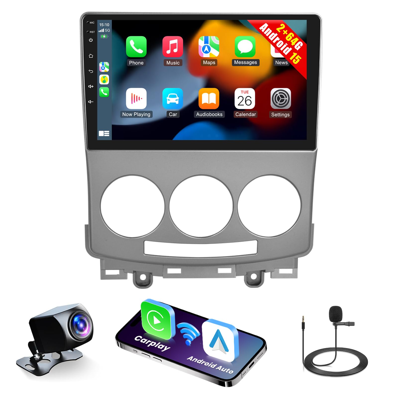 Photo 1 of [2G+64G] Latest Android Car Stereo for Mazda 5 2005-2012 with Wireless Carplay Android Auto, 9 inch Touch Screen Radio Bluetooth WiFi GPS FM RDS EQ+Free AHD Backup Cam