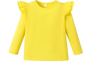 LYSMuch Toddler Baby Girls Long Sleeve Ruffle T Shirt Kids Casual Plain Solid Top Blouse T-Shirt Undershirt
