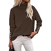 Rapbin Turtleneck Sweaters for Women 2026 Fall Winter Long Sleeve Knit Pullover High Low Hem Sweater with Metal Buttons