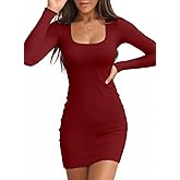 Valiamcep Womens Summer Dresses Square Neck Short Sleeve Ribbed Knit Slim Fitted Basic Bodycon Mini Pencil Dress