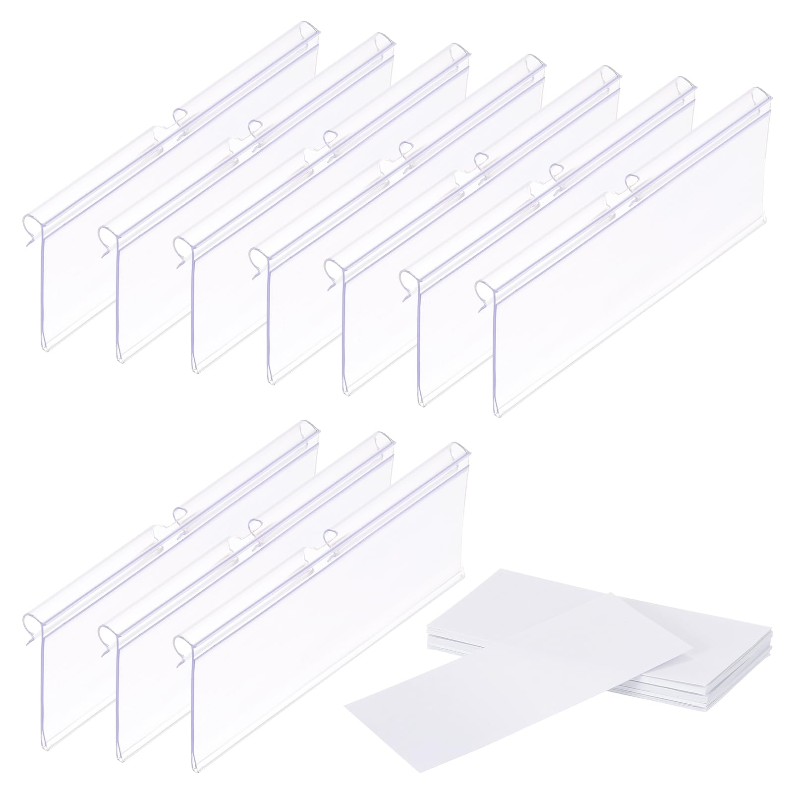 PATIKIL 50 Pcs Wire Shelf Label Holder, Plastic Storage Bins Clip Merchandise Sign Display Holder Label Holders for Market, Retail Shop, and Pantry(1.65x3.94 inch)