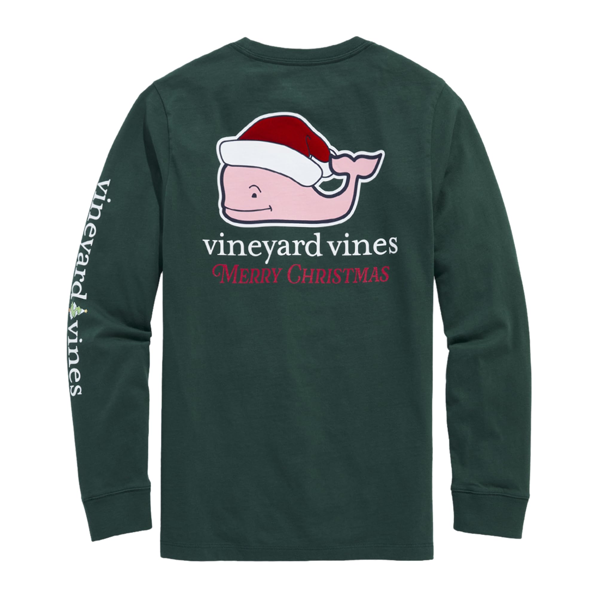 vineyard vines Boys’ Flocked Santa Whale Long Sleeve Tee, Charleston Green