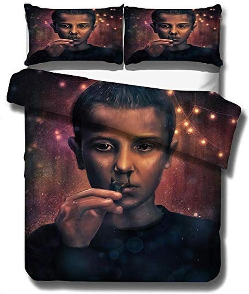 XWXBC Stranger Things Bedding Set - Duvet Cover and Pillowcase, Microfibre, 3D Digital Print Three-Piece Set, Thick and Soft, A02, 135 x 200cm