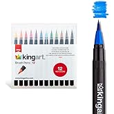 KINGART Pro Brush Pens, 12 Colors for Real Watercolor Painting with Flexible Nylon Brush Tips, Paint Markers for Coloring, Calligraphy and Drawing for Artists and Beginner Painters