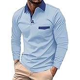 DEEX Men's Polo Shirts Long Sleeve Casual Fashion Polo Tee Shirts Color Block Slim Fit Golf Polo Shirt with Pocket