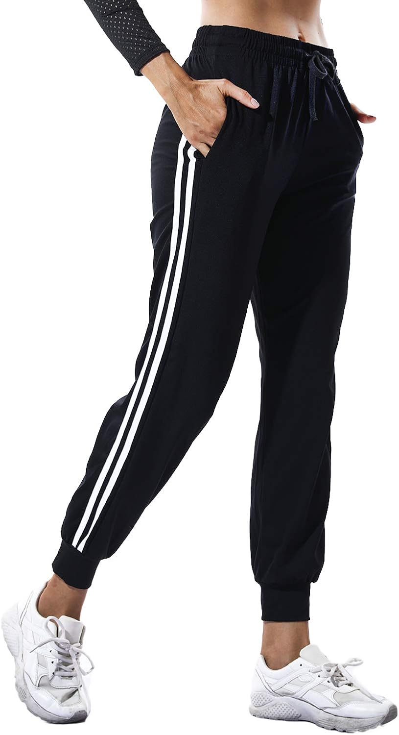 womens joggers with side stripe