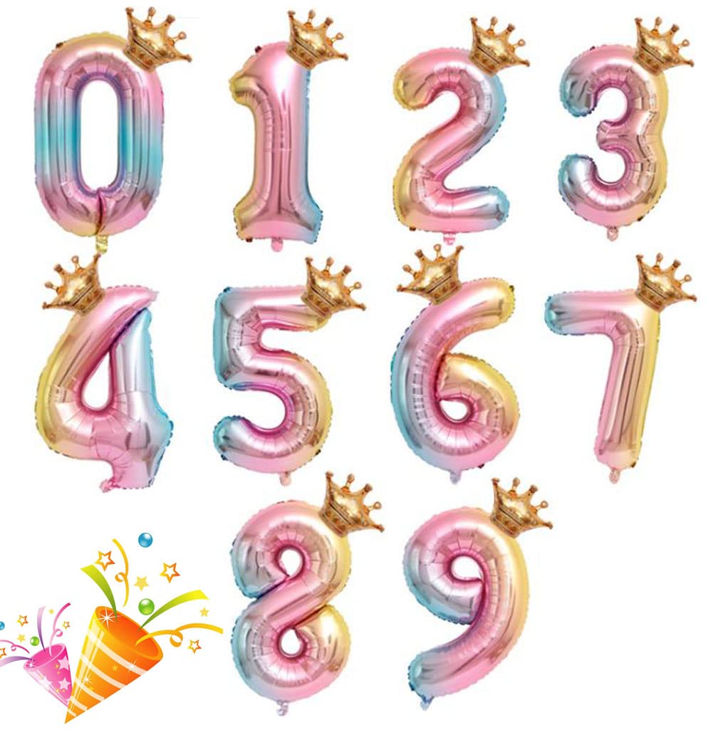 huaqiguo バルーン 数字 バルーン 大きい 0-9 虹色風 船バルーン ナンバー グラデーション 誕生日飾り 王冠 飾り付け アルミ風船 32インチ 大きい 数字 バルーン お祝い パーティー 誕生日 飾り付け 記念日(数字6)商品画像