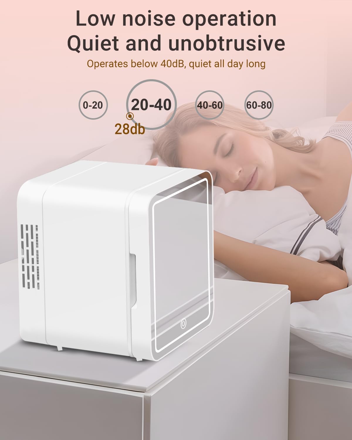 Portable Mini Fridge for Skincare Beauty Cosmetic Makeup, 4-Liter Thermoelectric Cooling and Warming Skin Care Refrigerator With Mirrored Door and Dimmable LED Light, White