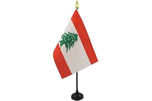 AZ FLAG - Lebanon Table Flag 15x10 Cm - Lebanese Mini Desk Flag 100% Polyester 4'' x 6'' - Office Flag with 25 Cm Pole - Gold