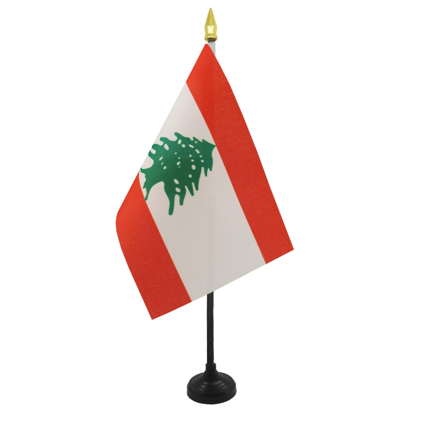 AZ FLAG - Lebanon Table Flag 4'' x 6'' - Lebanese Mini Desk Flag 100% Polyester 15 x 10 cm - Office Mini Banner with 10'' Pole - Golden Spear