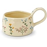 Koythin Ceramic Coffee Mug, Aesthetic Funny Mugs for Milk Cocktails Juice Latte Cappuccino, Cute Teacup with Floral Pattern for Afternoon Tea, 8 oz/230 ml (Pink and Yellow Small Flower)