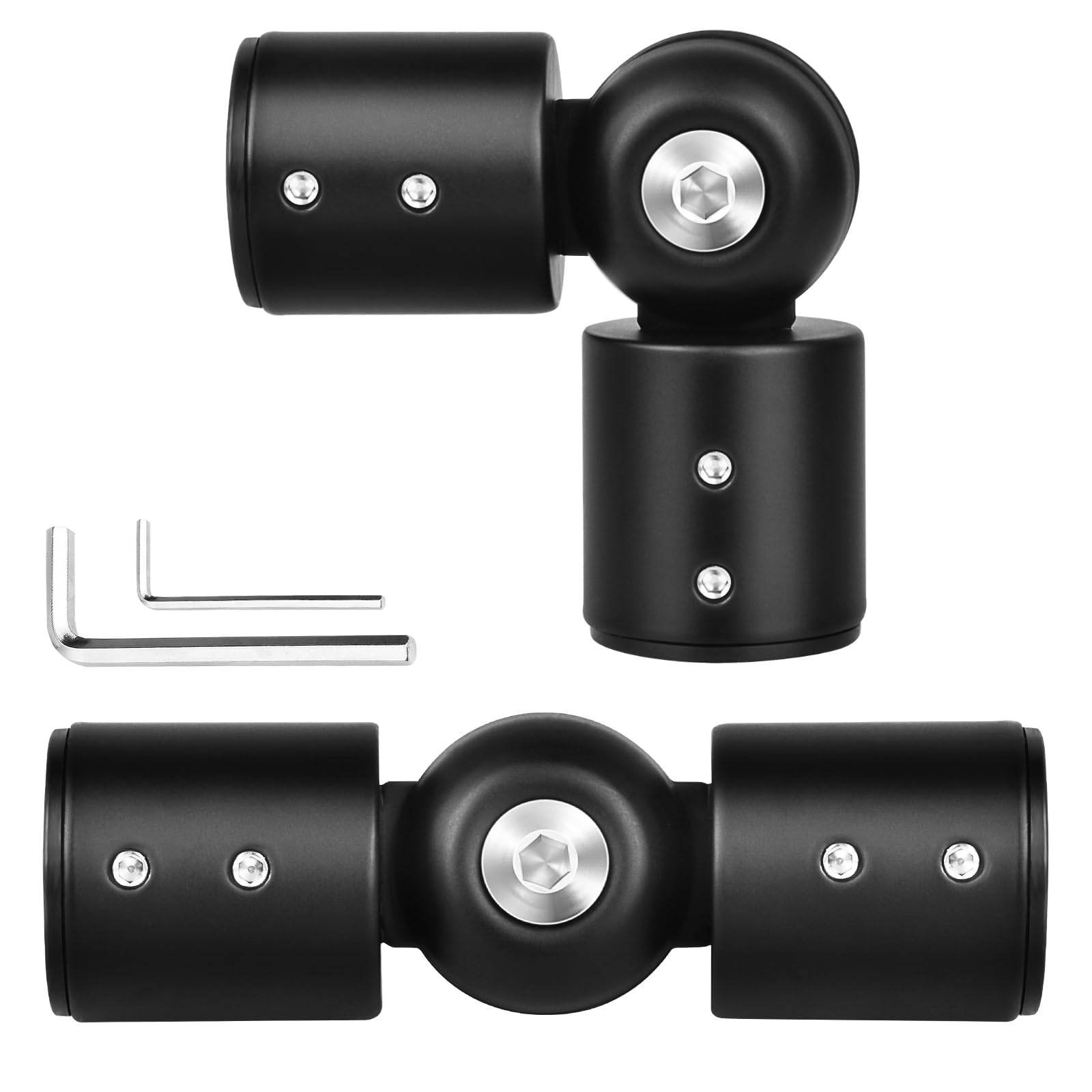 Hinged Elbow Connector, Heavy Duty Bay Window Curtain Pole Elbow Joint Kit for 1” Curtain Rod, Adjustable Corner Connector. Black