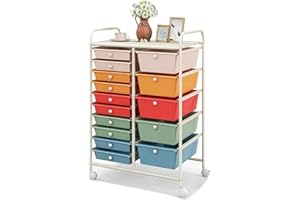 KOTEK 15-Drawer Rolling Storage Cart, Multipurpose Mobile Utility Cart with 4 Wheels, Home Office School Tools Scrapbook Paper Organizer (Multicolor-Combo3)