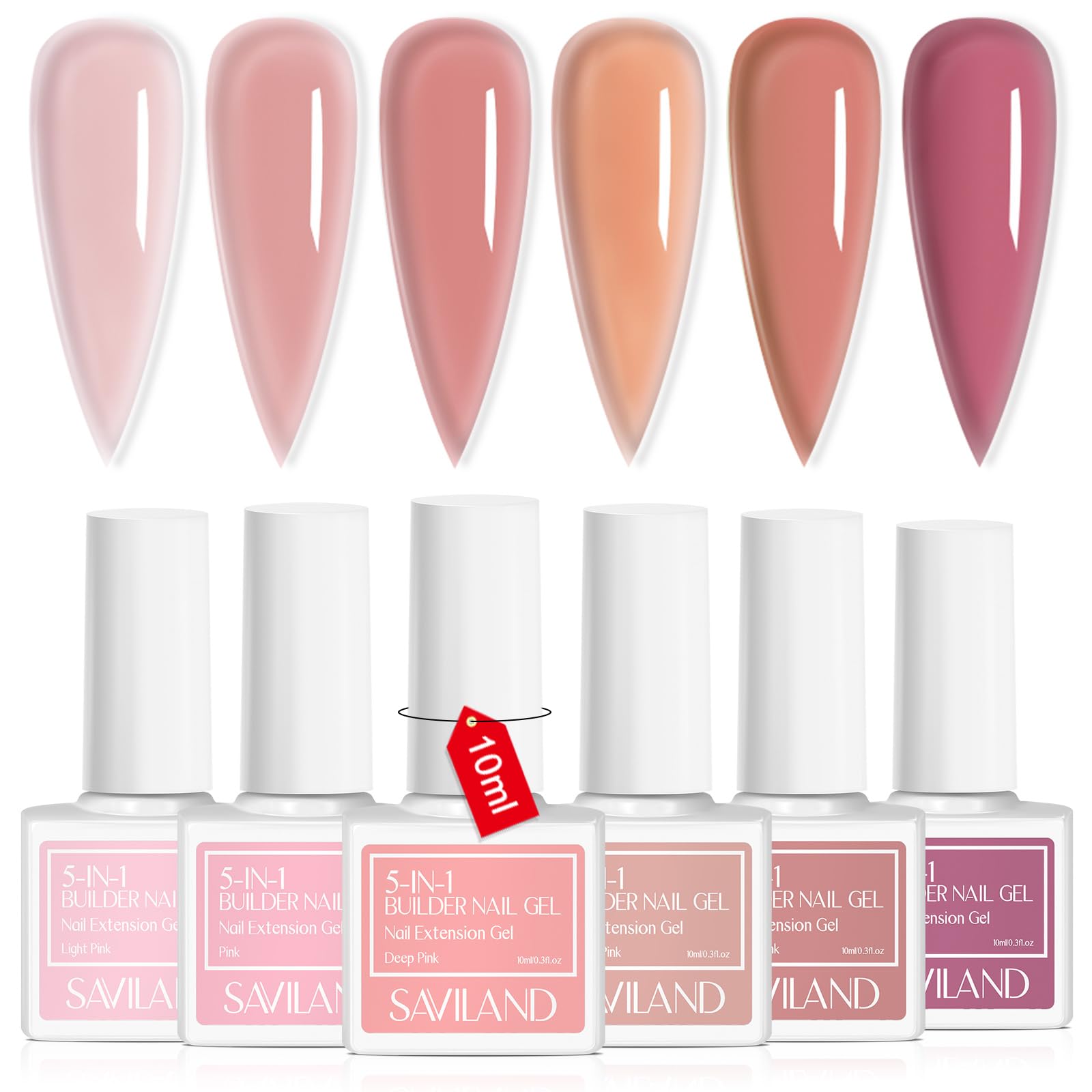 Saviland 5-in-1 Builder Nail Gel Set - 6 Colours Builder Gels Nail Extension Gel for Nail Strengthener & Nail Hardener, Builder Gels For Nails Friendly for NailSalons & NailStarter, Gifts for Women