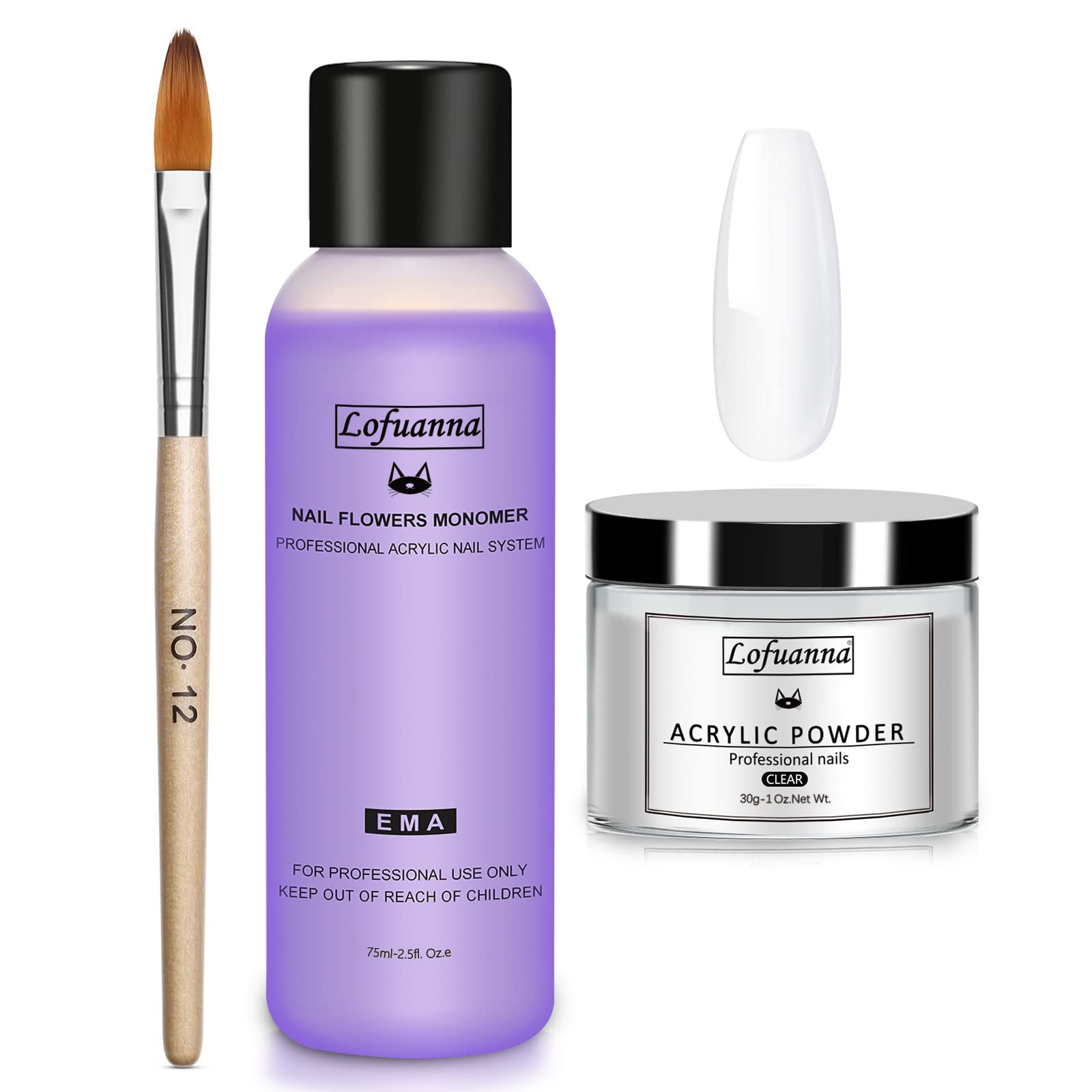 Lofuanna Acrylic Nail Powder and Liquid Set,Professional Salon Quality Set with 30g Clear Powder,75ml Monomer,Brush Nail Art Starter Kit