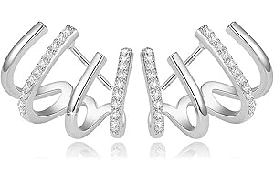 PANSHI Sterling Silver Post Earrings Silver Hoop Earrings for Women Trendy Stud Huggie Claw Earrings Cuff Hypoallergenic Jewelry Gifts